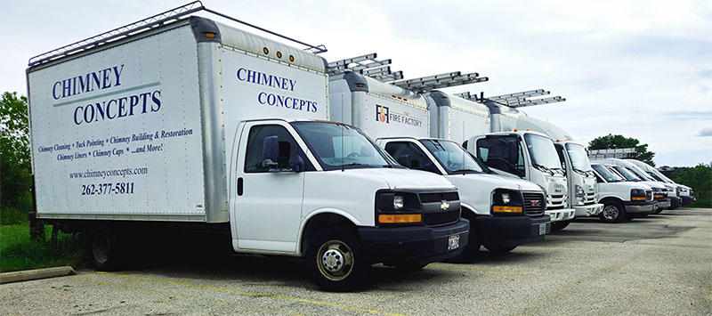 Truck line up for Chimney Concepts and Fire Factory
